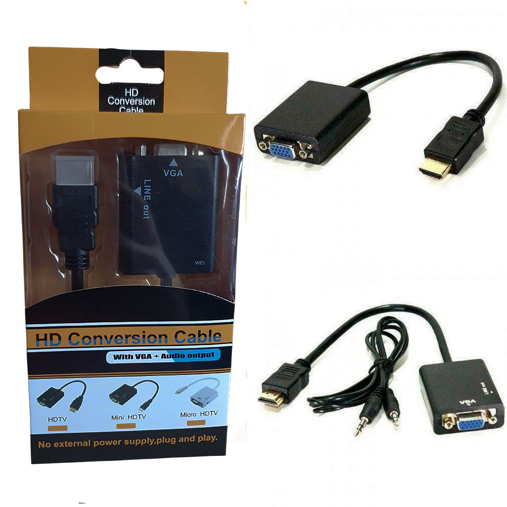Mini Adaptador Conversor HD HDMI Para VGA Com Saída de Aúdio - Preto